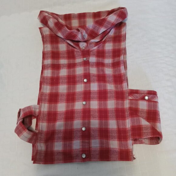 Original asymmetrical plaid top, handmade with mother-of-pearl snap buttons - Picture 1 of 9
